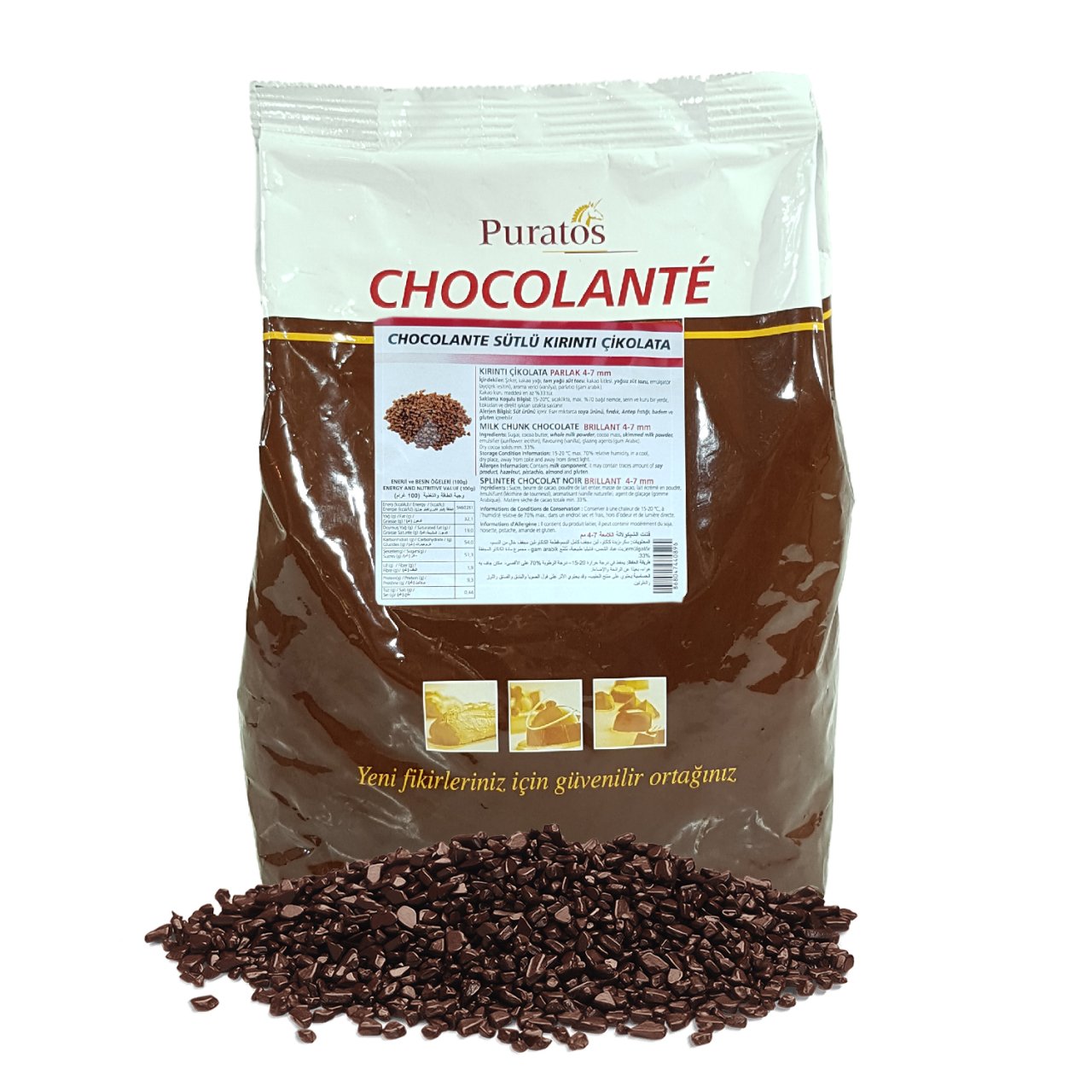 Puratos%20Chocolante%20Bitter%20Kırıntı%20Çikolata%20Parlak%204X7%20mm%20(1%20Kg)